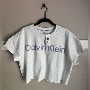 Calvin Klein Light Gray Crop Top with Purple Logo